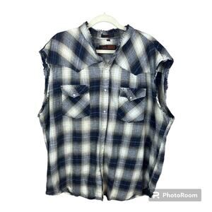Canyon Guide Outfitters Plaid Shirt 4X Sleeveless Pearl Snap Buttons Pockets